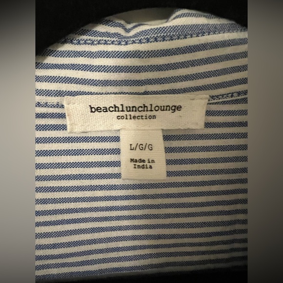 beachlunchlounge Women's Blue and White Striped Button Down Shirt size L - Picture 2 of 7